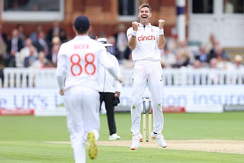 James Anderson celebrates wicket of Alick Athanaze